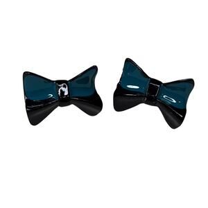 Teal and Black Bow Post Style Earrings Stud earrings